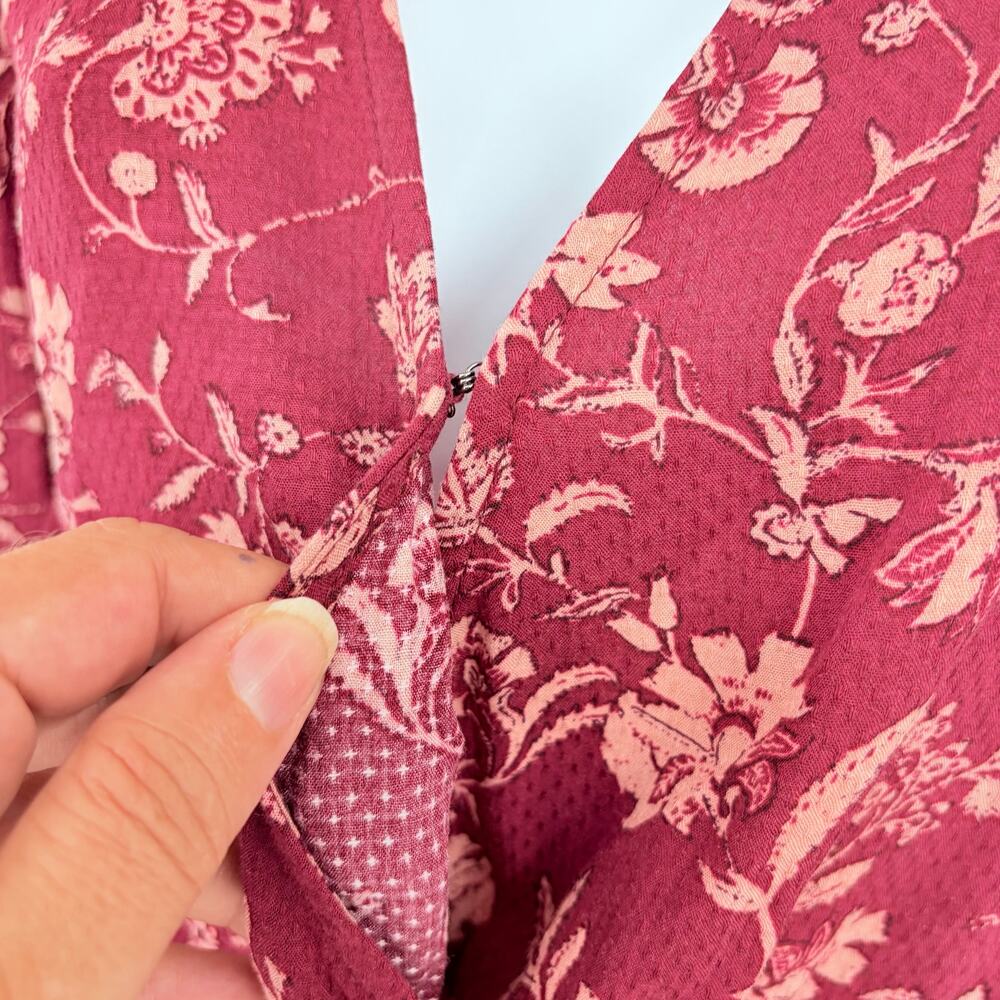 Knox Rose Peasant Dress Sz M Floral Boho Burgundy Midi Cottagecore Ruffle Artsy - Picture 6 of 10